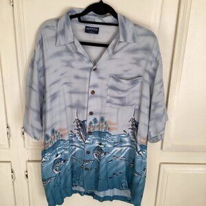 Pacific & Co Marlin Fish Tropical Fishing Hawaiian Print Shirt Men’s Large
